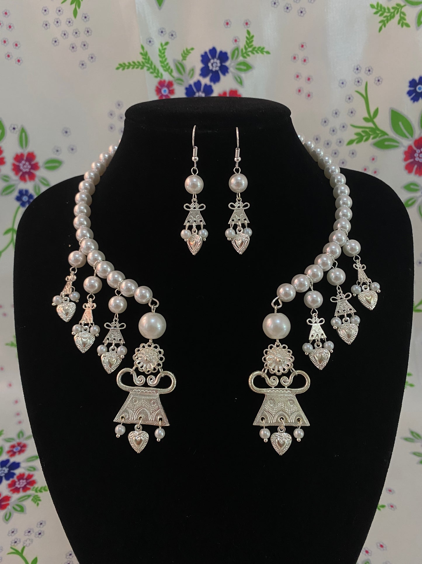 GPN428 Unique Glass Pearl Necklace w/Earrings