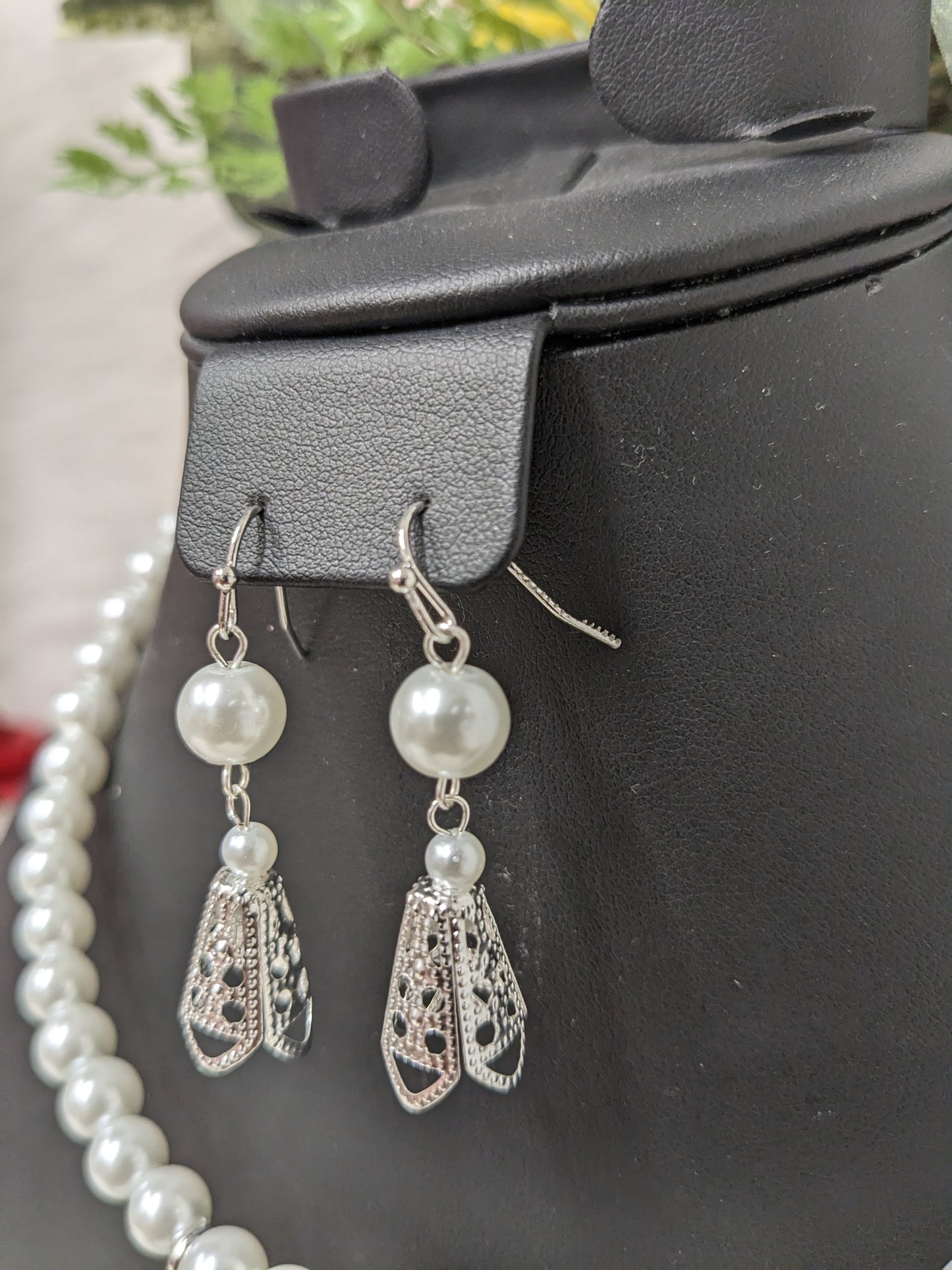 Trendy Glass Pearl Necklace w/ Hmong Phiaj Pendent