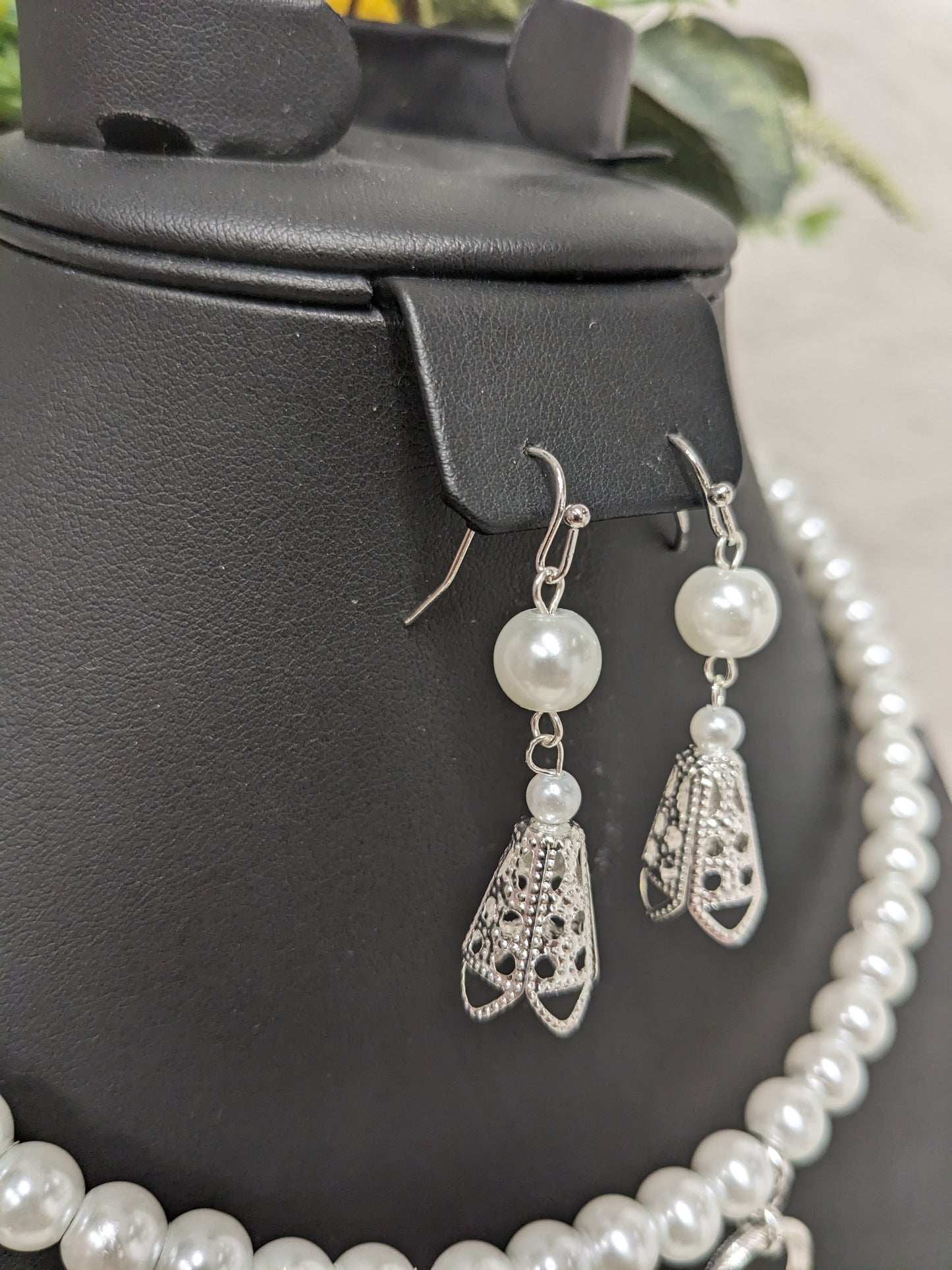 Trendy Glass Pearl Necklace w/ Hmong Phiaj Pendent