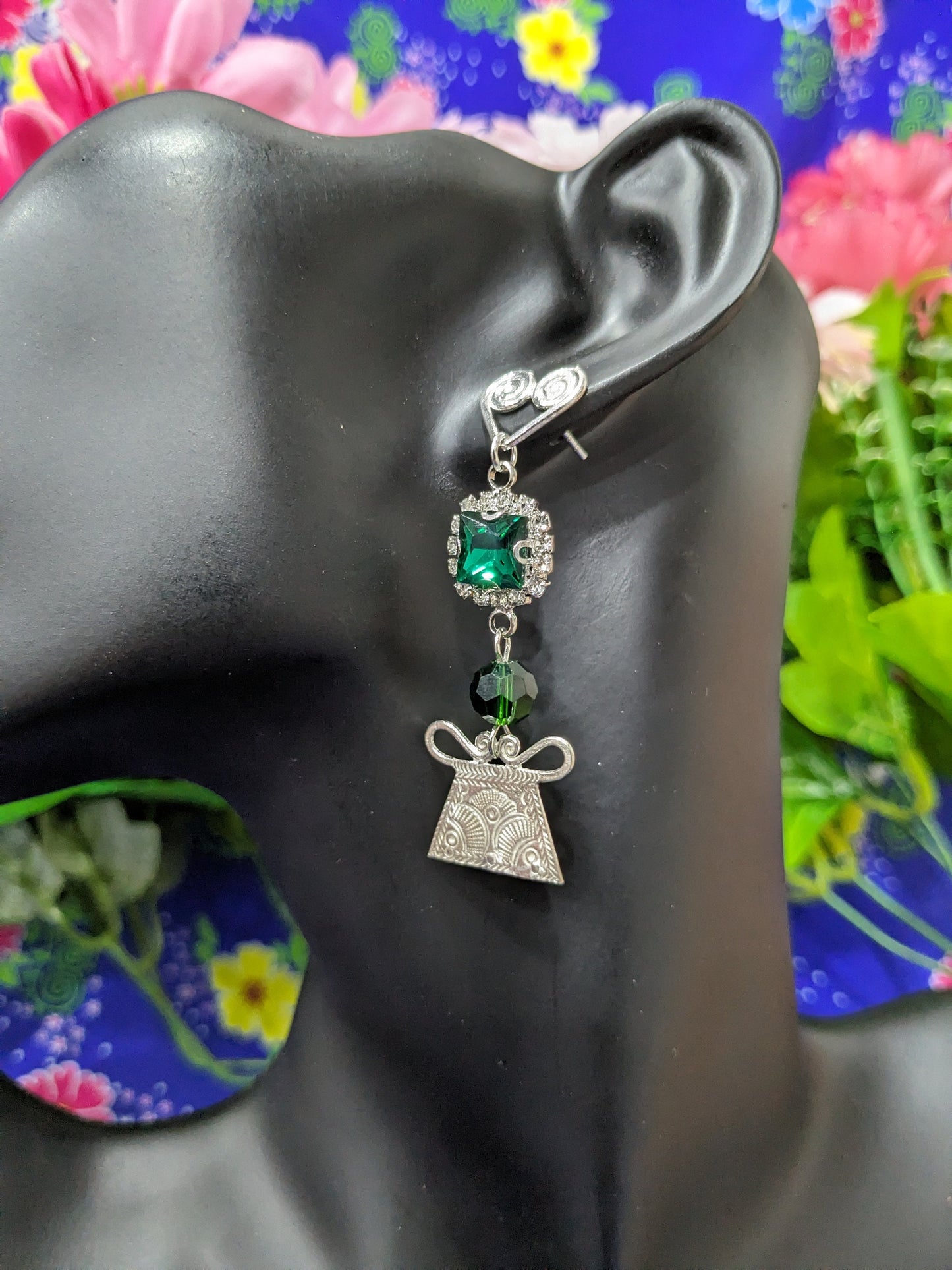 Green Rhinestone Phiaj Earring