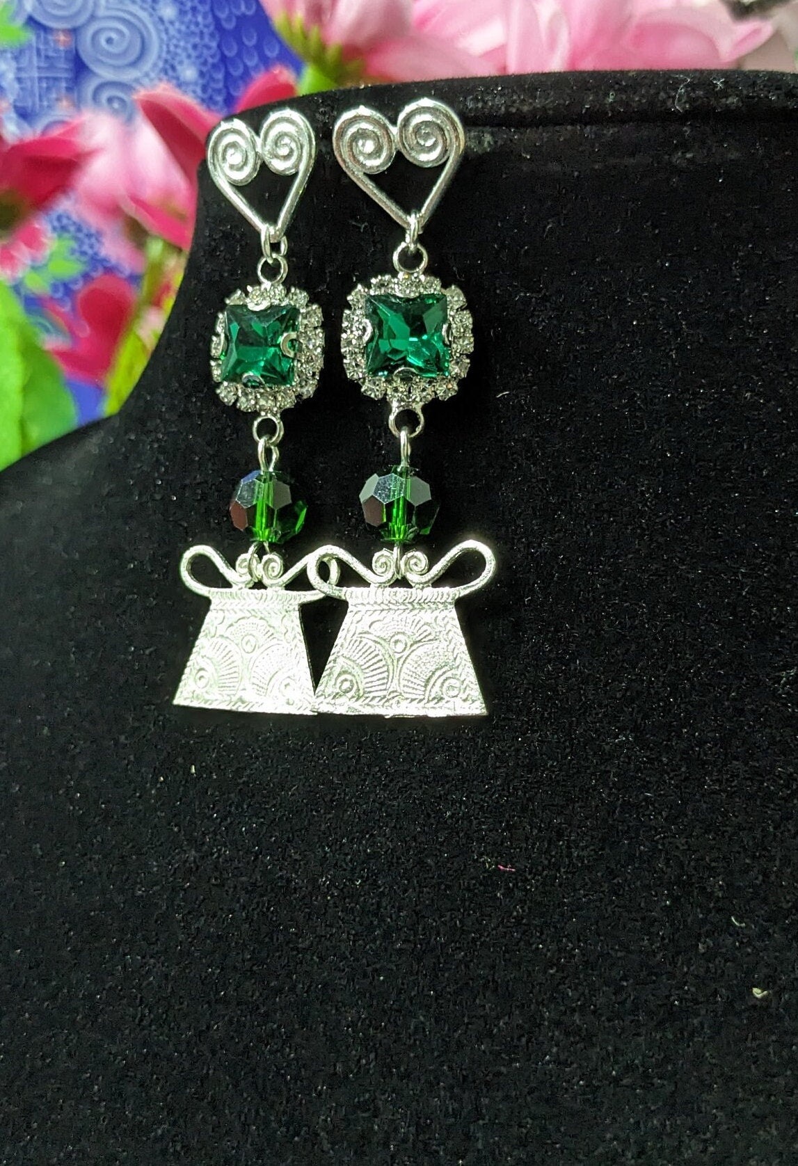 Green Rhinestone Phiaj Earring
