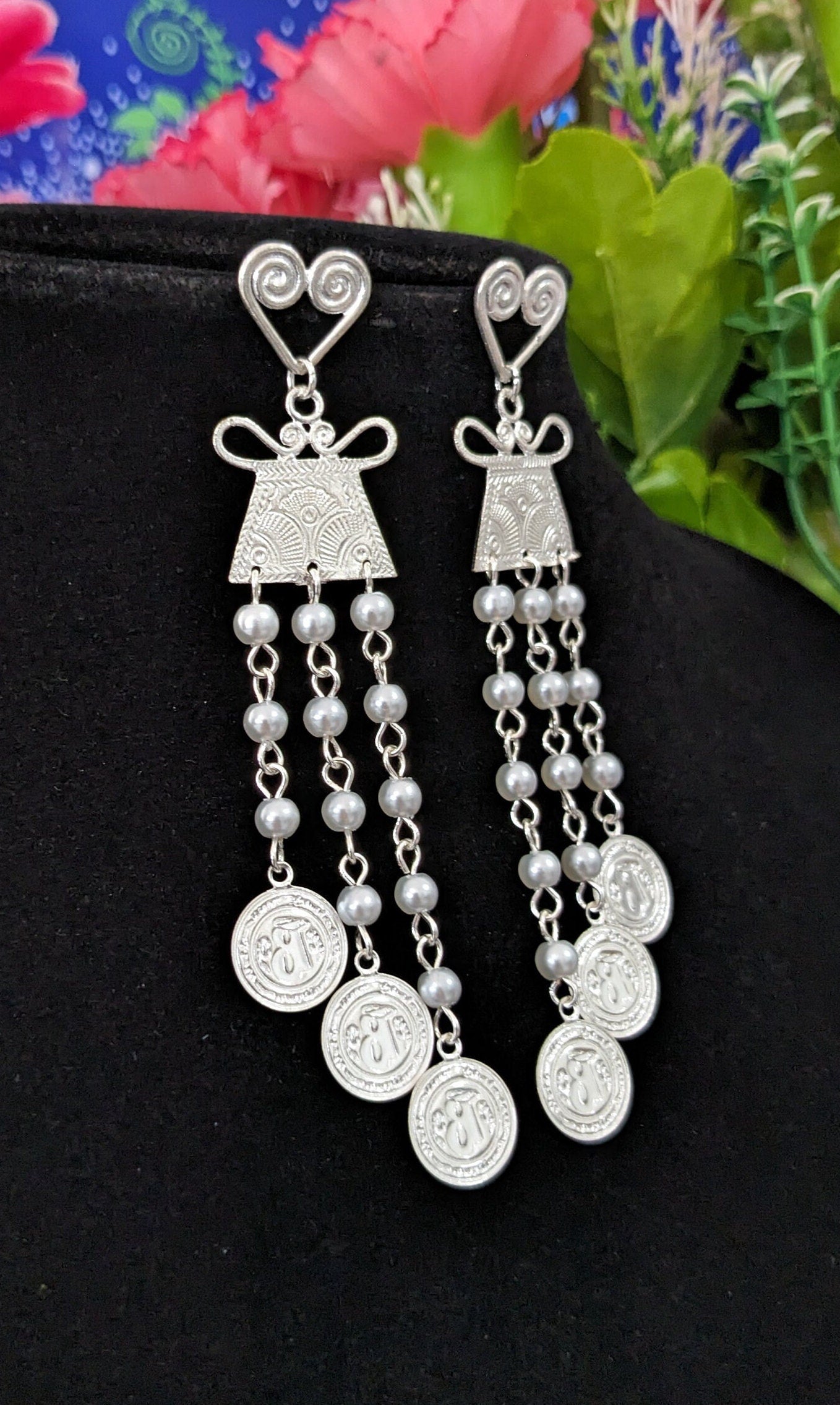 Heart & Pearl Dangle Earrings E246