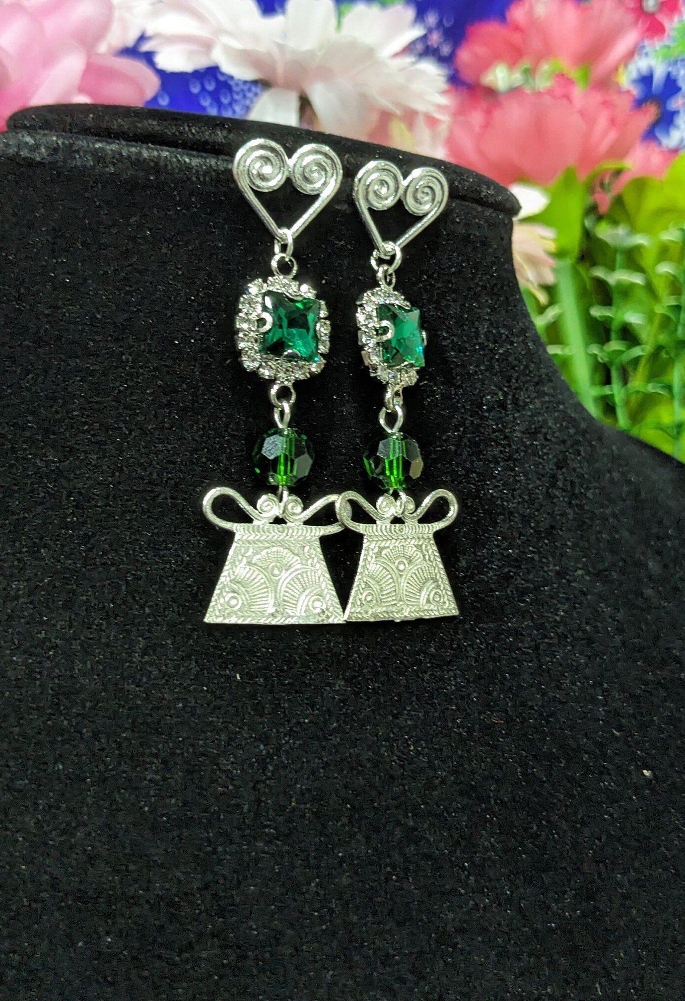 Green Rhinestone Phiaj Earring